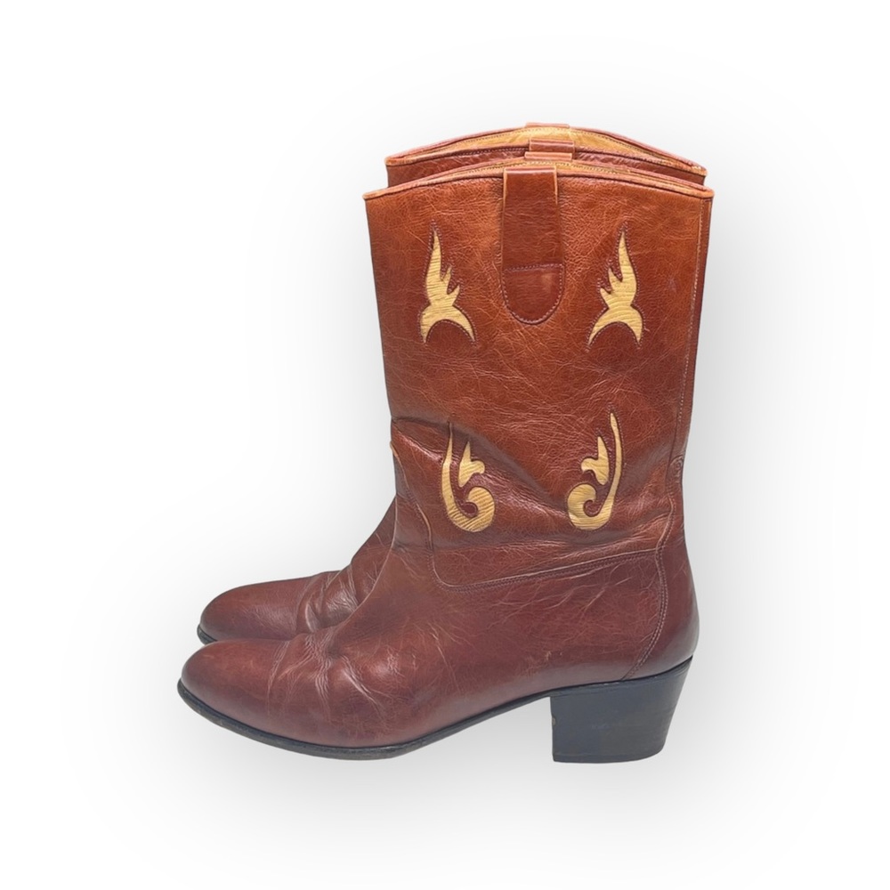 Vintage 70’s: Pierre Cardin  Leather Western Inspired Cut Out Boots  Cognac 9M - Picture 6 of 16